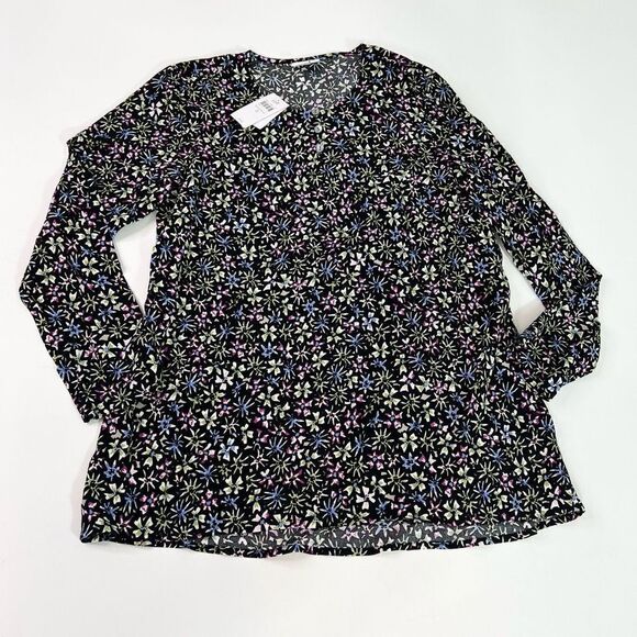 J. Jill Tops - J. Jill Blouse Womens Small BlackPack & Multi-Color Floral Print Long-Sleeve new
